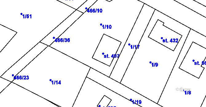 Parcela st. 497 v KÚ Kařez, Katastrální mapa