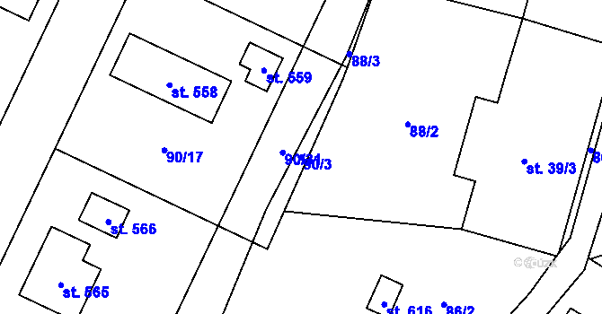 Parcela st. 90/3 v KÚ Kařez, Katastrální mapa
