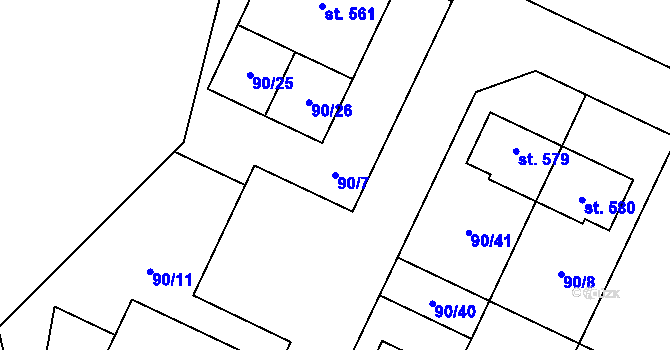 Parcela st. 90/7 v KÚ Kařez, Katastrální mapa
