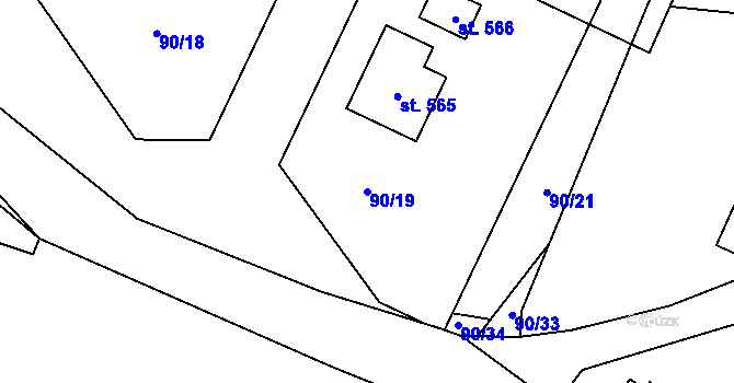 Parcela st. 90/19 v KÚ Kařez, Katastrální mapa