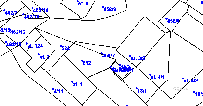 Parcela st. 458/7 v KÚ Kařez, Katastrální mapa