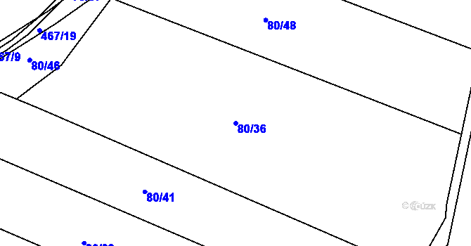 Parcela st. 80/36 v KÚ Kařez, Katastrální mapa