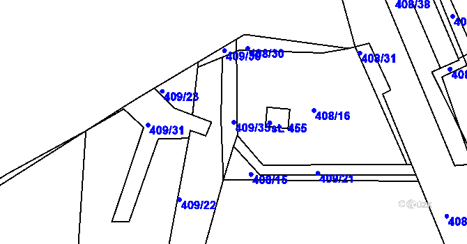 Parcela st. 409/35 v KÚ Kařez, Katastrální mapa