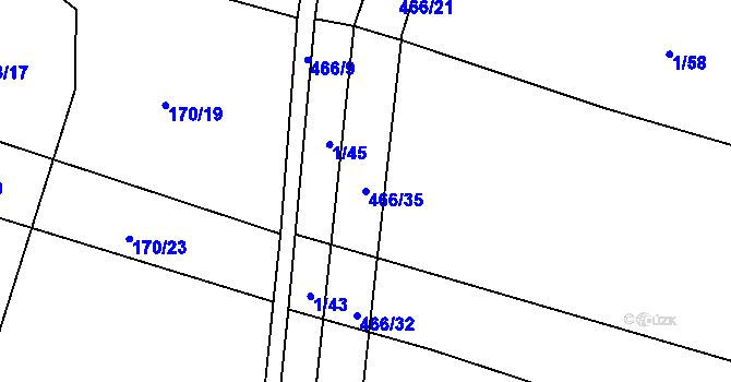 Parcela st. 466/35 v KÚ Kařez, Katastrální mapa