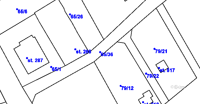 Parcela st. 65/36 v KÚ Kařez, Katastrální mapa