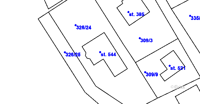 Parcela st. 544 v KÚ Kařez, Katastrální mapa