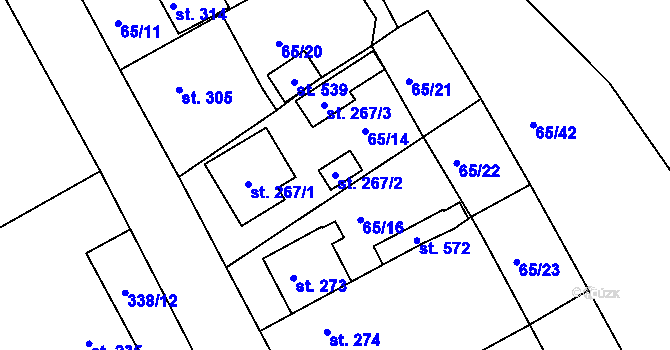 Parcela st. 267/2 v KÚ Kařez, Katastrální mapa