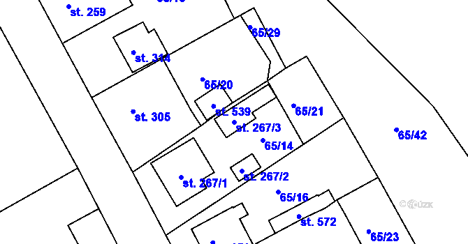 Parcela st. 267/3 v KÚ Kařez, Katastrální mapa
