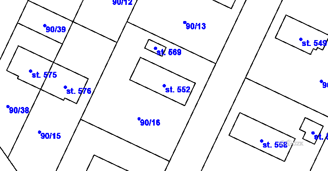 Parcela st. 552 v KÚ Kařez, Katastrální mapa