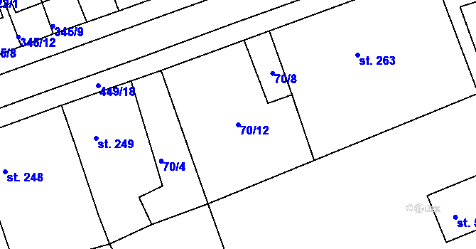 Parcela st. 70/12 v KÚ Kařez, Katastrální mapa
