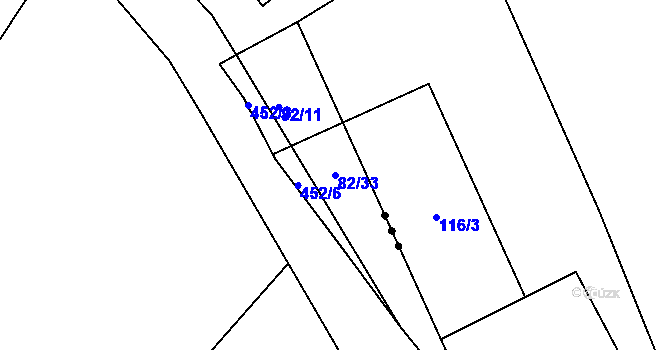 Parcela st. 82/33 v KÚ Kařez, Katastrální mapa