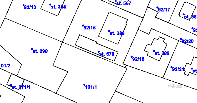 Parcela st. 570 v KÚ Kařez, Katastrální mapa