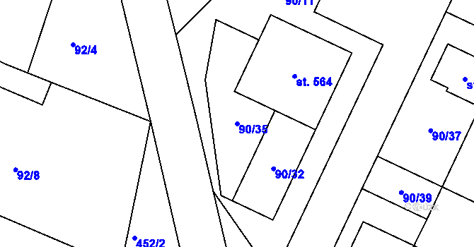 Parcela st. 90/35 v KÚ Kařez, Katastrální mapa