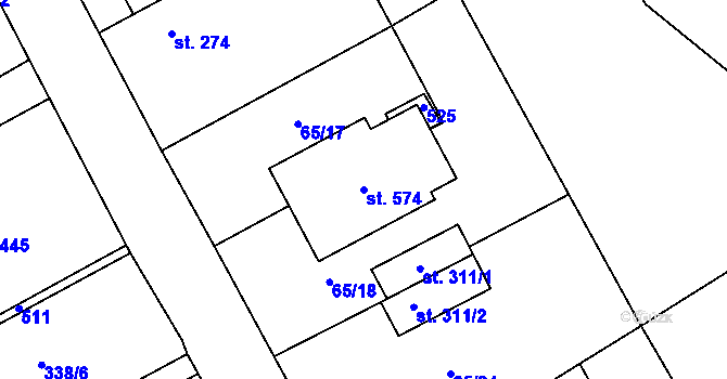 Parcela st. 574 v KÚ Kařez, Katastrální mapa