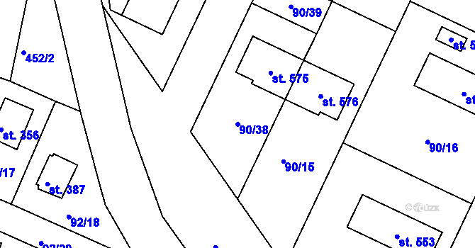 Parcela st. 90/38 v KÚ Kařez, Katastrální mapa