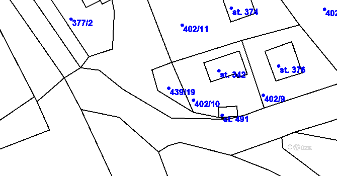 Parcela st. 439/19 v KÚ Kařez, Katastrální mapa