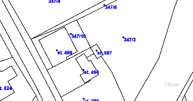 Parcela st. 587 v KÚ Kařez, Katastrální mapa