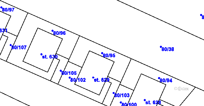 Parcela st. 80/95 v KÚ Kařez, Katastrální mapa
