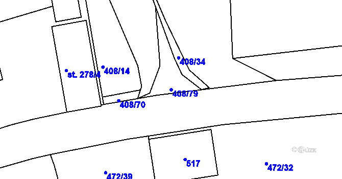 Parcela st. 408/79 v KÚ Kařez, Katastrální mapa
