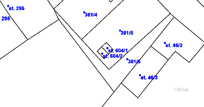 Parcela st. 604/2 v KÚ Kařez, Katastrální mapa