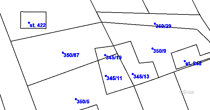 Parcela st. 345/19 v KÚ Kařez, Katastrální mapa