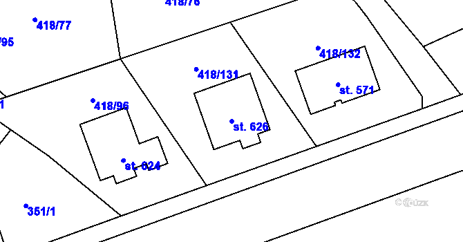 Parcela st. 626 v KÚ Kařez, Katastrální mapa