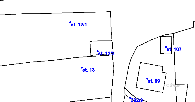 Parcela st. 12/2 v KÚ Kařízek, Katastrální mapa