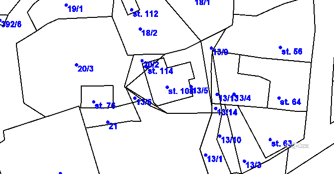 Parcela st. 108 v KÚ Kařízek, Katastrální mapa