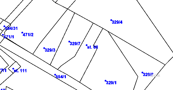 Parcela st. 68 v KÚ Kasaličky, Katastrální mapa