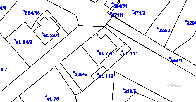 Parcela st. 77/1 v KÚ Kasaličky, Katastrální mapa