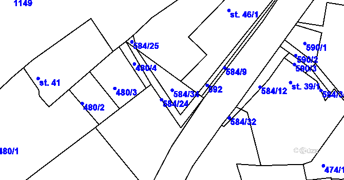 Parcela st. 584/34 v KÚ Kasaličky, Katastrální mapa