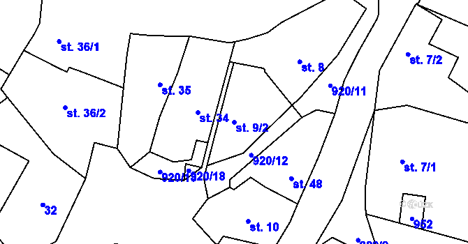 Parcela st. 9/2 v KÚ Chloumek u Kasejovic, Katastrální mapa