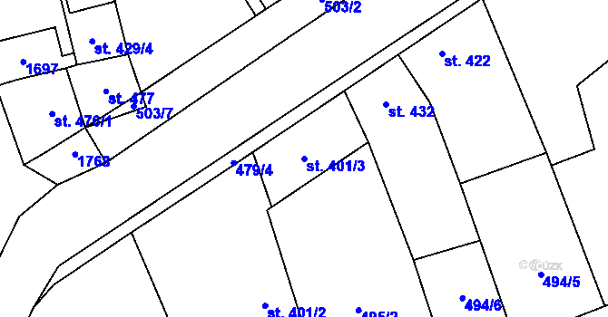 Parcela st. 401/3 v KÚ Kasejovice, Katastrální mapa