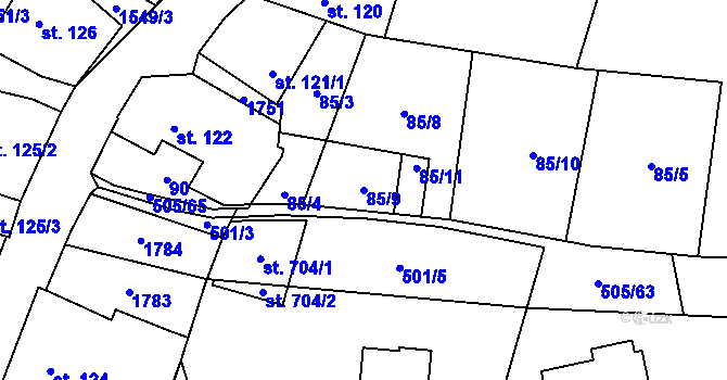 Parcela st. 85/9 v KÚ Kasejovice, Katastrální mapa