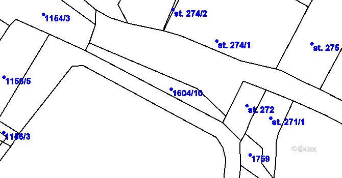 Parcela st. 1604/10 v KÚ Kasejovice, Katastrální mapa