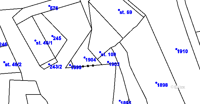 Parcela st. 109 v KÚ Řesanice, Katastrální mapa