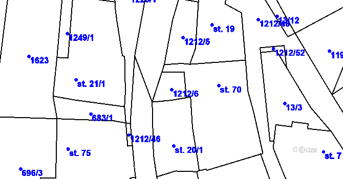 Parcela st. 1212/6 v KÚ Řesanice, Katastrální mapa