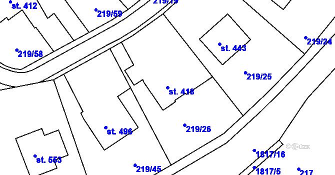 Parcela st. 418 v KÚ Kašava, Katastrální mapa