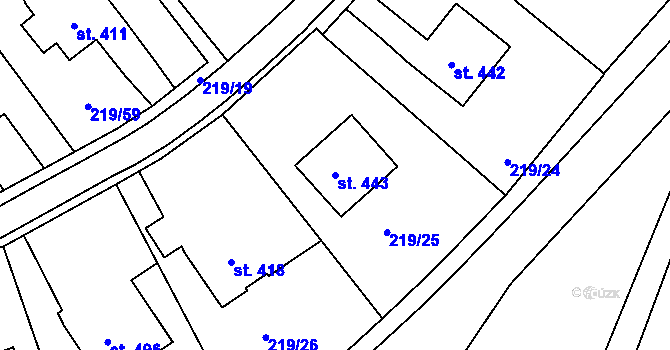 Parcela st. 443 v KÚ Kašava, Katastrální mapa
