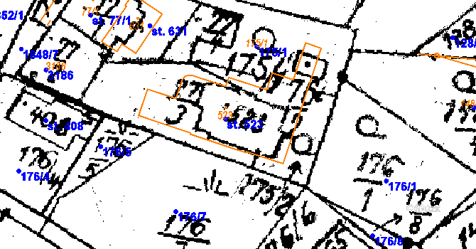 Parcela st. 523 v KÚ Kašava, Katastrální mapa