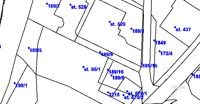 Parcela st. 189/9 v KÚ Kašava, Katastrální mapa