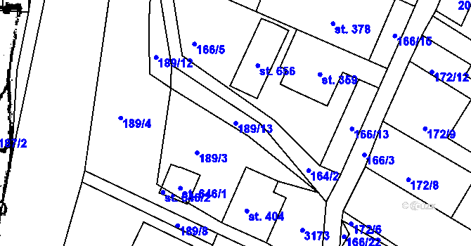 Parcela st. 189/13 v KÚ Kašava, Katastrální mapa
