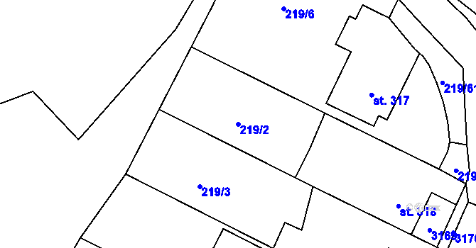 Parcela st. 219/2 v KÚ Kašava, Katastrální mapa