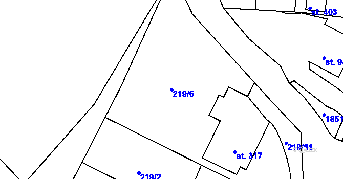 Parcela st. 219/6 v KÚ Kašava, Katastrální mapa