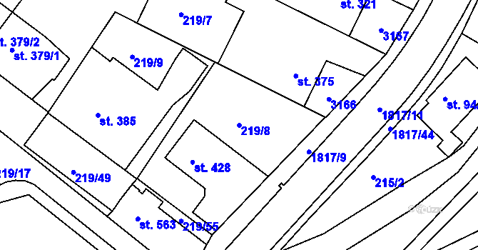 Parcela st. 219/8 v KÚ Kašava, Katastrální mapa