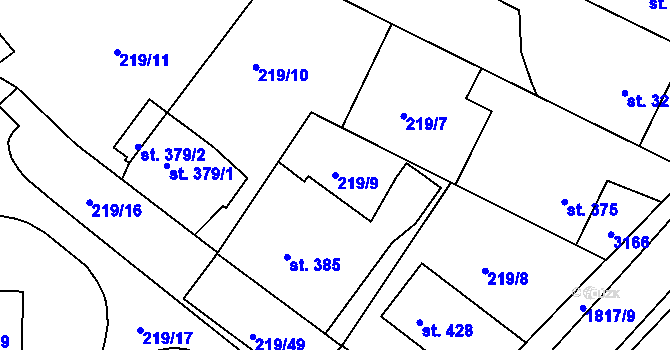 Parcela st. 219/9 v KÚ Kašava, Katastrální mapa