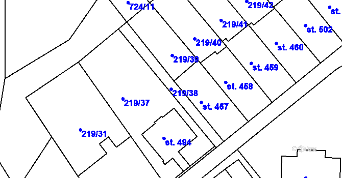 Parcela st. 219/38 v KÚ Kašava, Katastrální mapa