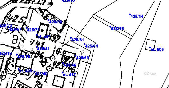 Parcela st. 425/64 v KÚ Kašava, Katastrální mapa