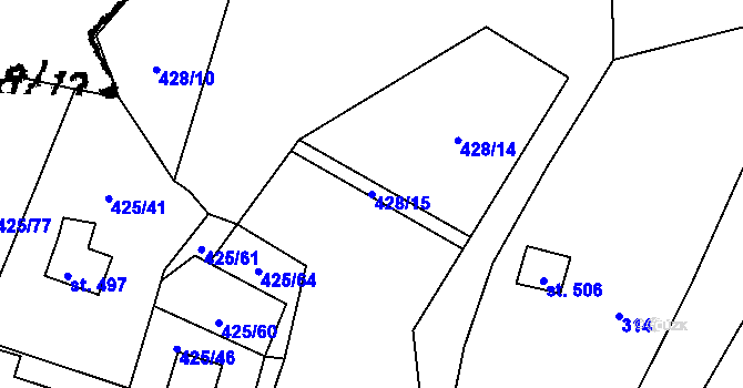 Parcela st. 428/15 v KÚ Kašava, Katastrální mapa