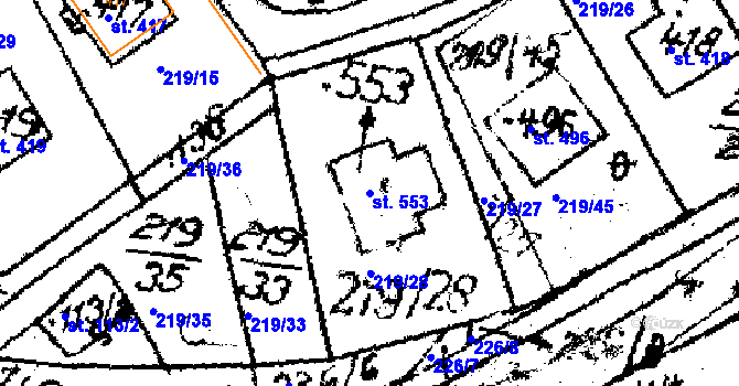 Parcela st. 553 v KÚ Kašava, Katastrální mapa